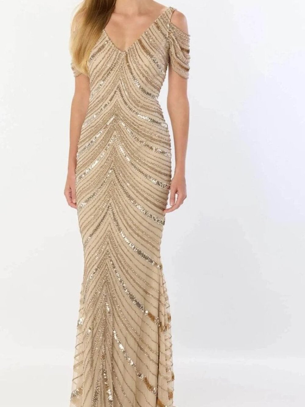 NWT Montage by Mon Cheri M2244 Fitted Evening Dress Champagne Size SM (small)